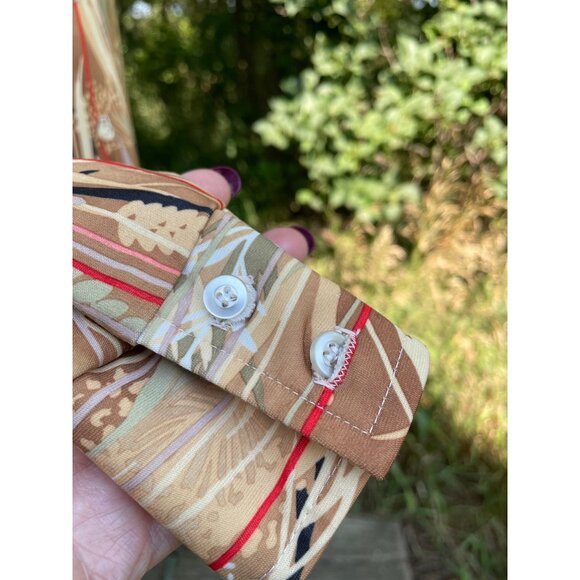 Vintage 1970s Womens Blouse Abstract Wheat plant Pattern Boho - Picture 5 of 10